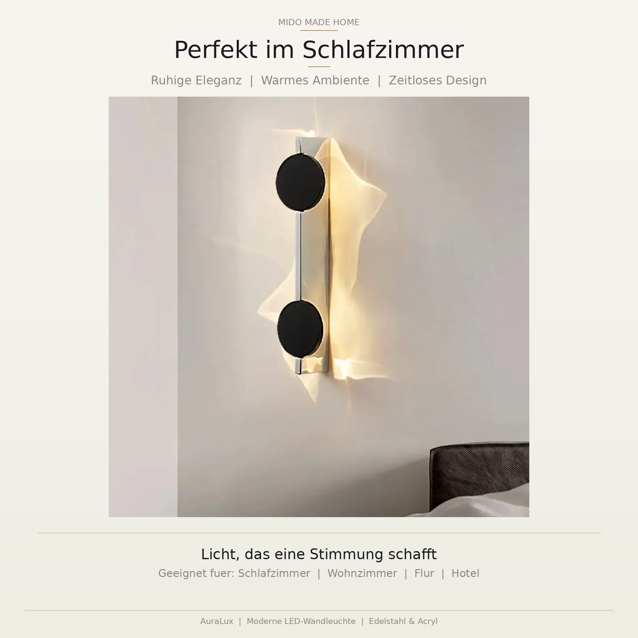 Mido Made Home | AuraLux™ Moderne skulpturale Wandleuchte aus Edelstahl
