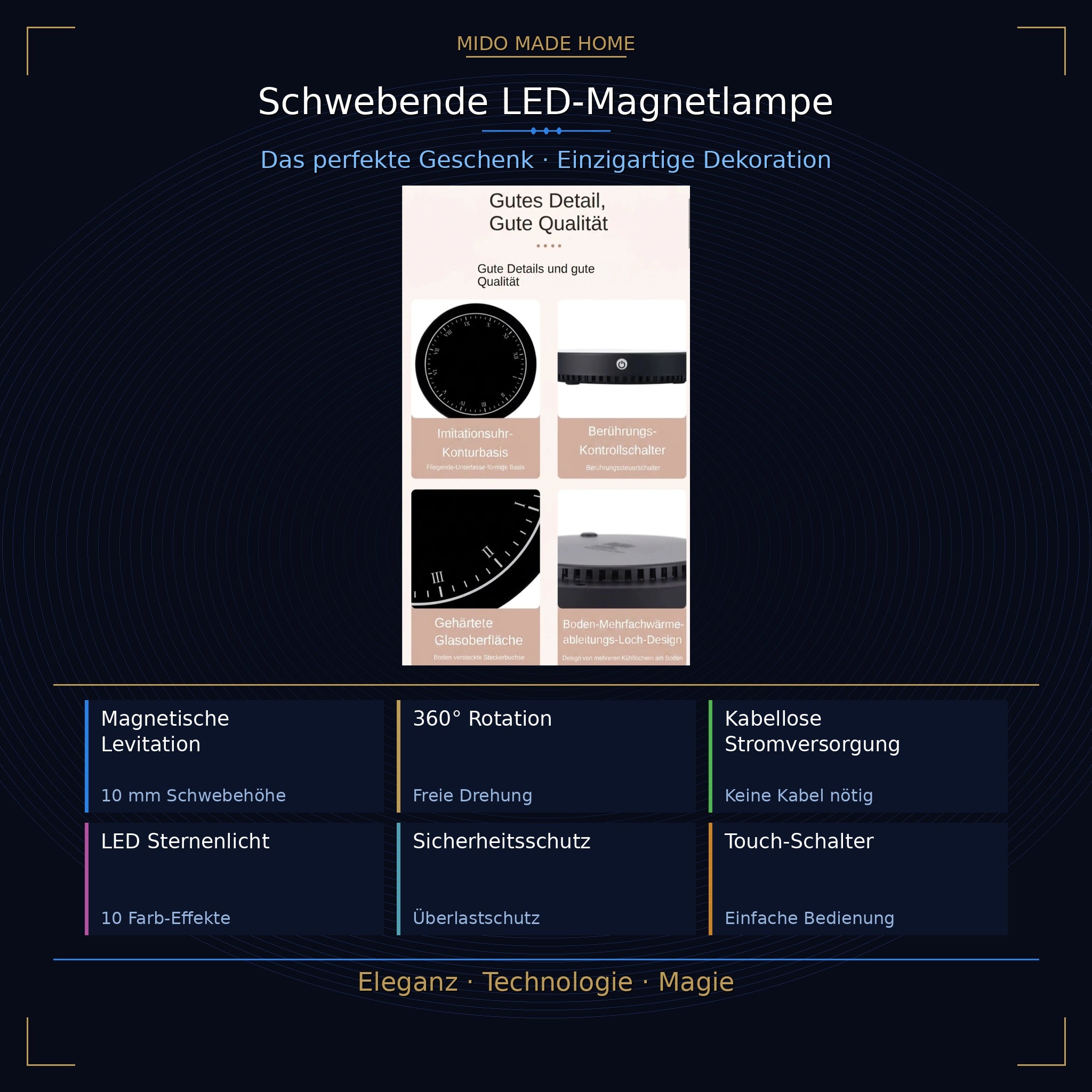 Schwebende LED-Magnetlampe – Futuristisches Design & 10 Farbmodi