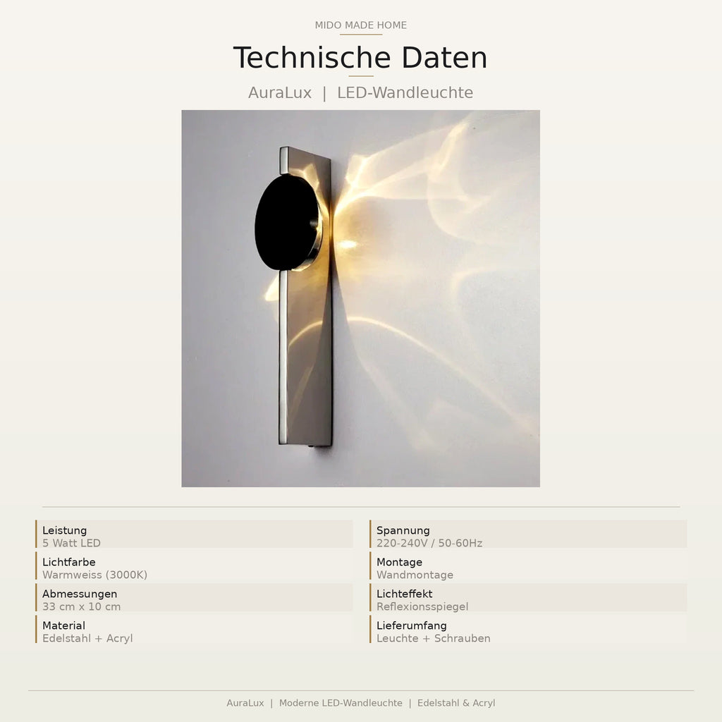 Mido Made Home | AuraLux™ Moderne skulpturale Wandleuchte aus Edelstahl