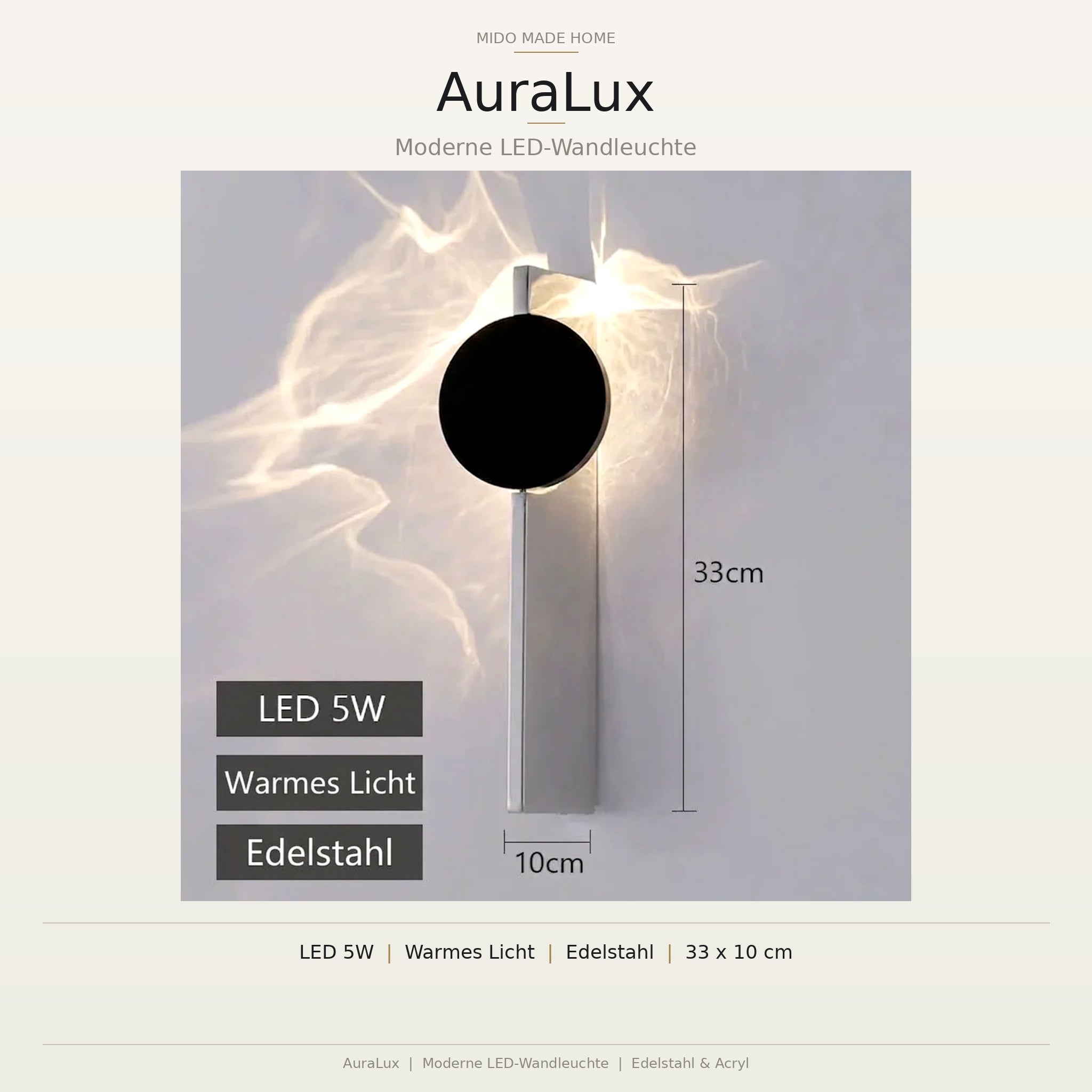 Mido Made Home | AuraLux™ Moderne skulpturale Wandleuchte aus Edelstahl