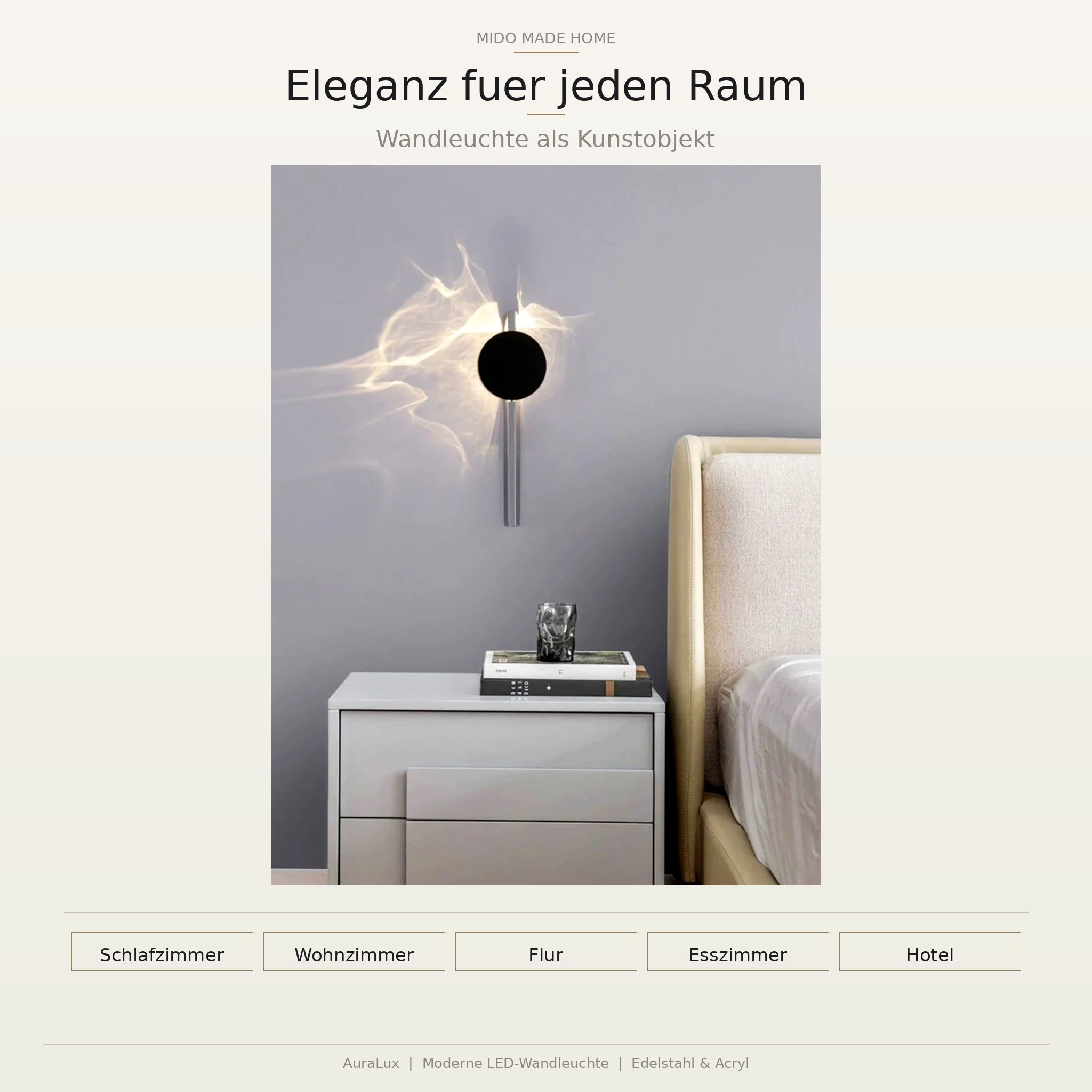 Mido Made Home | AuraLux™ Moderne skulpturale Wandleuchte aus Edelstahl