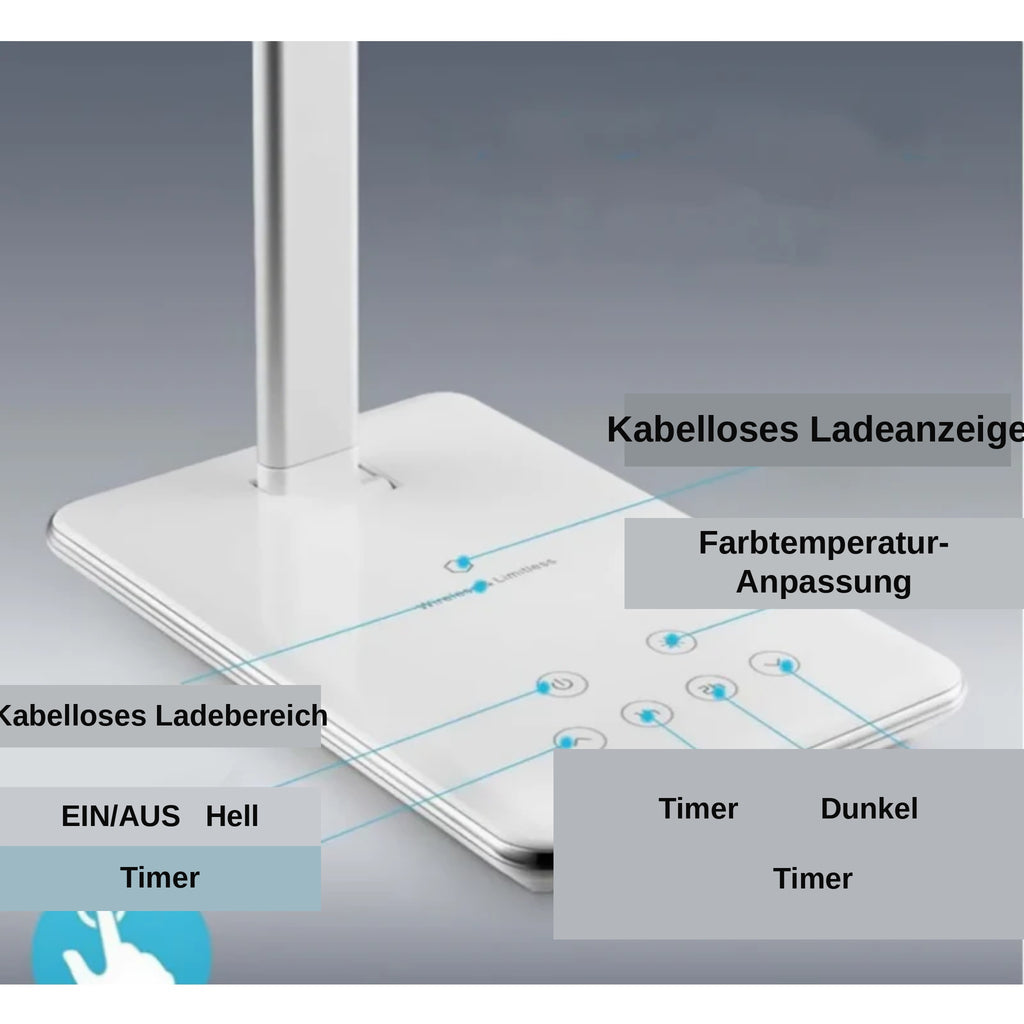 3-in-1 LED Schreibtischlampe: Kabelloses Laden, Augenschutz & Modernes Design
