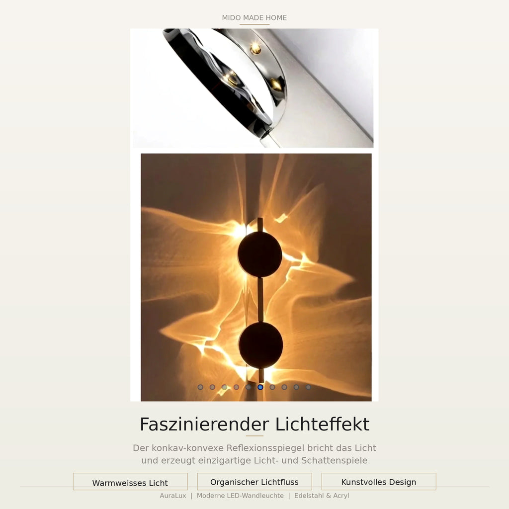 Mido Made Home | AuraLux™ Moderne skulpturale Wandleuchte aus Edelstahl