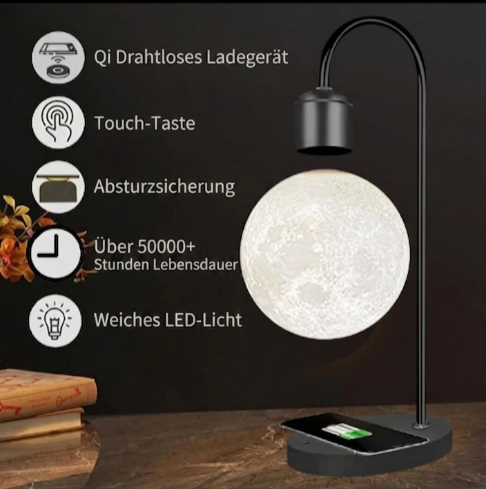 Levitating Moon Lamp & Wireless Station – Modernes Design & Technologie