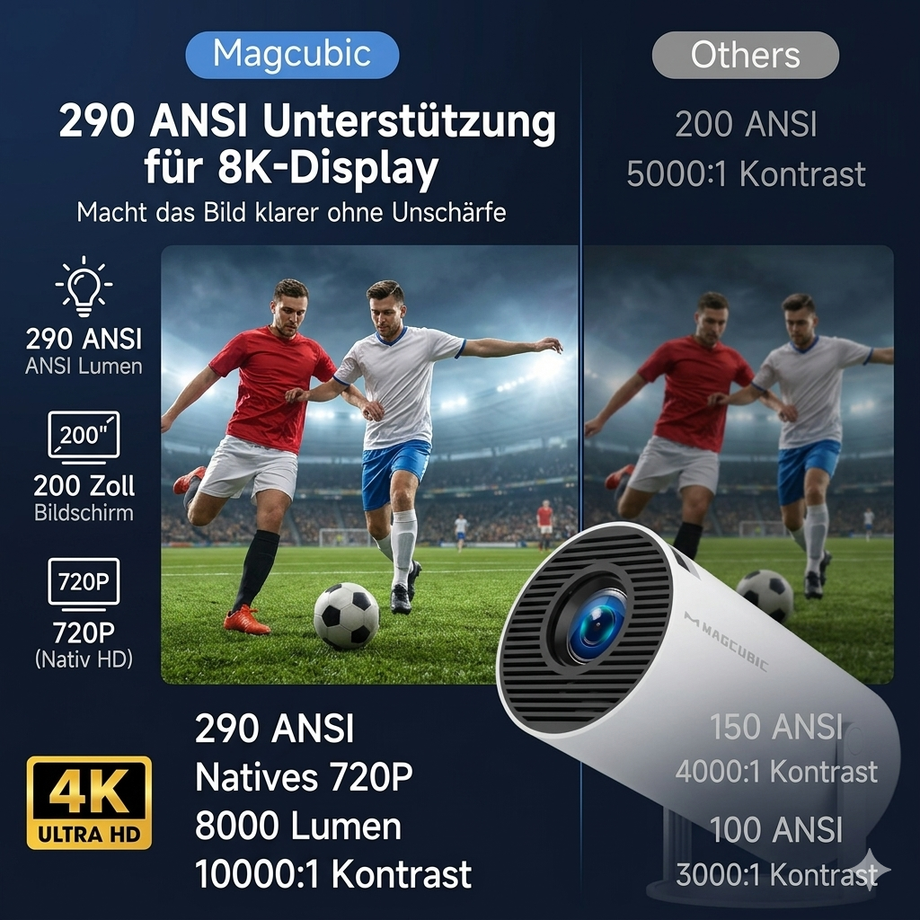 MAGCUBIC HY300 PRO 8K Beamer – Android 14, Dual Wifi6, 290ANSI, Allwinner H726, BT5.4, 1080P 1280*720P Home Cinema & Outdoor Projektor